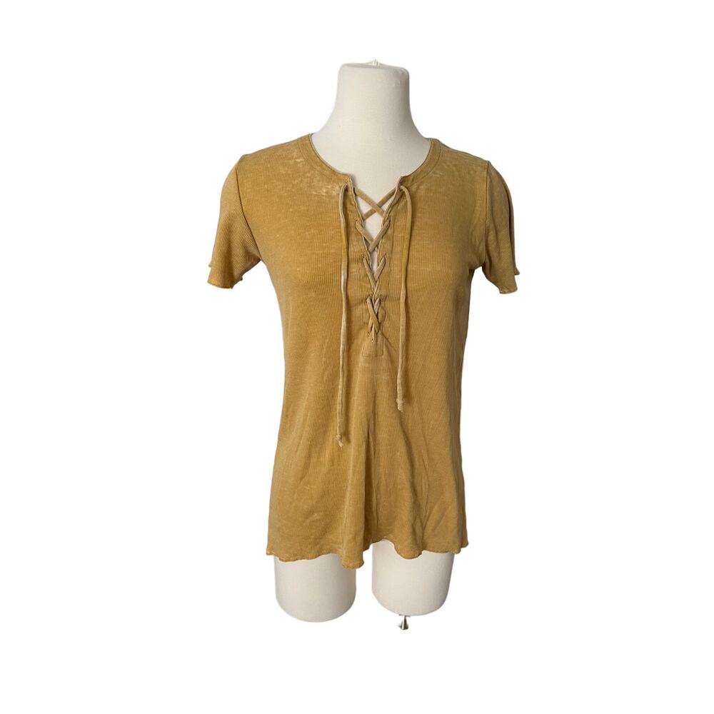 Chaser Ribbed Lace Up Short Sleeve T Shirt Top Medium New‎